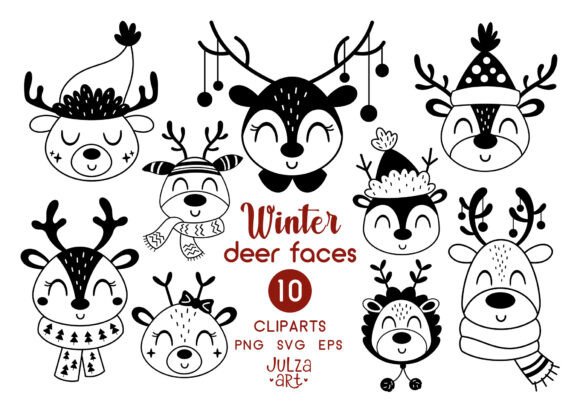 A Black and White Deer Clipart Set for Commercial Creative Assets