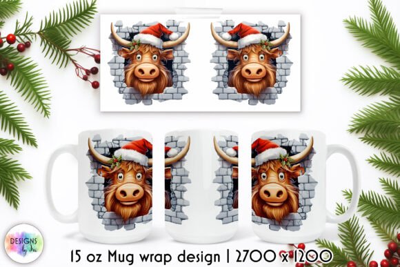A Funny Christmas Cow Mug Wrap Design for Graphics & Illustrations