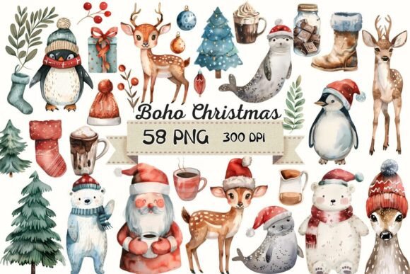 Boho Christmas Graphics for Handmade Illustrations