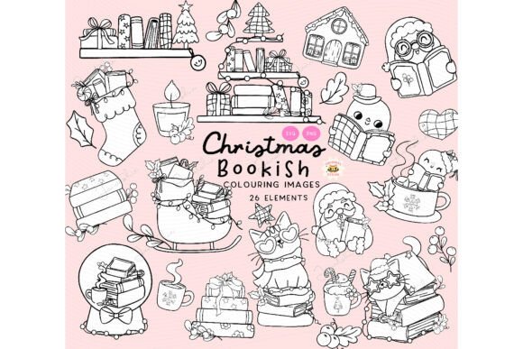 Bookish Christmas Clipart: Graphics for Festive Branding