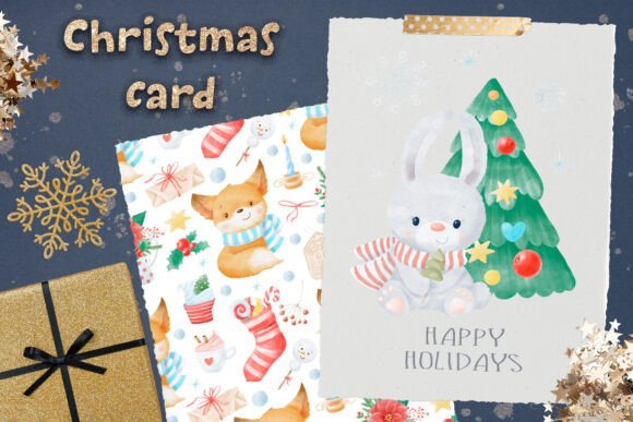 Christmas Bunny Postcard Png: A Festive Graphic for Local Brands