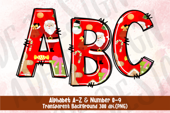 Christmas Doodle Alphabet Santa Theme Graphics