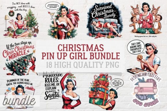 Christmas Pin Up Girl Bundle for Craft Graphics & Illustrations