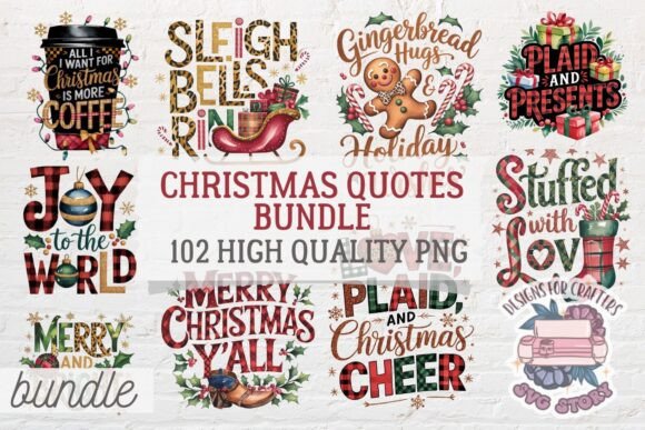 Christmas Quotes Bundle 102 PNG Signs for Graphics & Illustrations