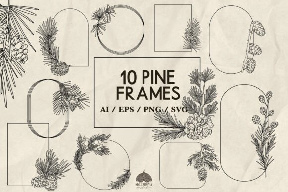 Christmas Winter Pine Frames: Elegant Graphics for Handmade Creations