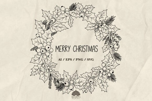 Holly Christmas Wreath SVG PNG EPS for Graphics and Illustrations