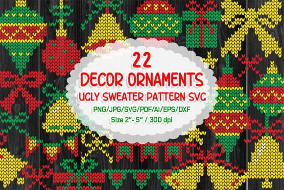 Ugly Sweater Pattern Christmas Ornament Graphics